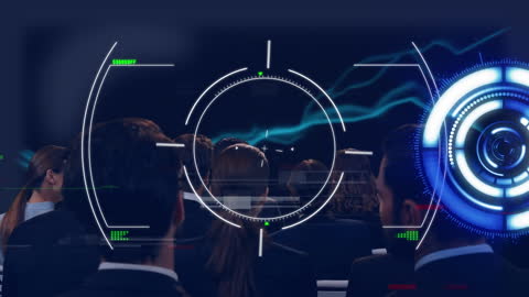 Business Audience Viewing Digital Analysis with Futuristic Interface