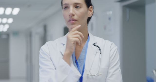 Concerned Female Doctor Thinking in Hospital Corridor - Download Free Stock Images Pikwizard.com