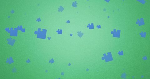Falling Blue Puzzle Pieces on Vibrant Green Background - Download Free Stock Images Pikwizard.com