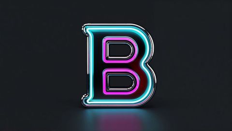 Vibrant neon letter b with reflective glow