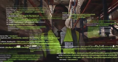 Warehouse Employee Interacting with Digital Inventory through Code Interface