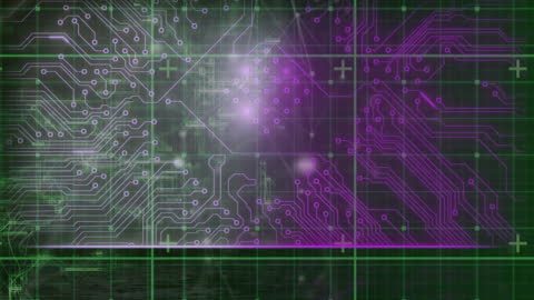 Futuristic Digital Interface with Circuit Patterns and Purple Highlights