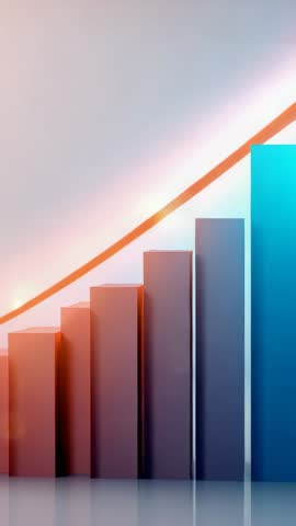 Rising 3D Bar Chart Vertical Video with Upward Arrow Showing Business Growth Momentum