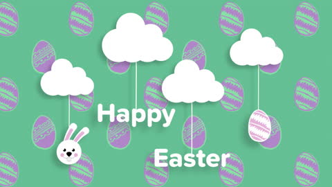 Happy Easter Animated Card with Bunny Clouds