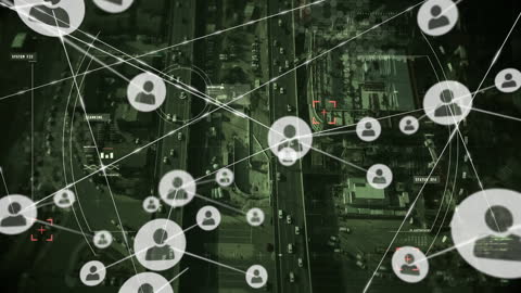 Digital Network Interface with Cityscape Conceptualizing Connectivity