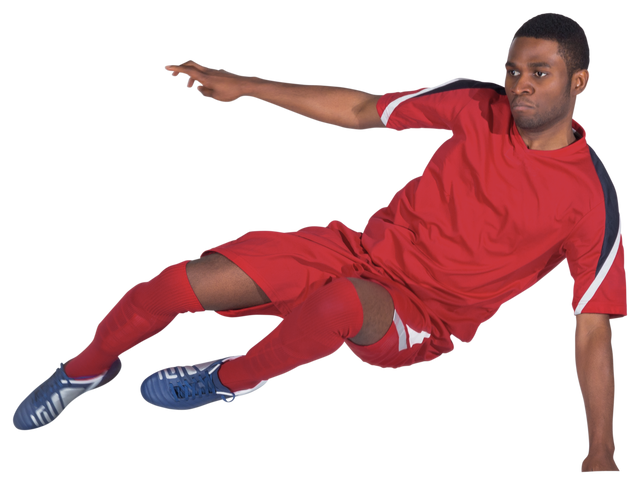 Athletic Footballer in Red Kit Performing Skillful Kick - Transparent Background - Download Free Stock Videos Pikwizard.com