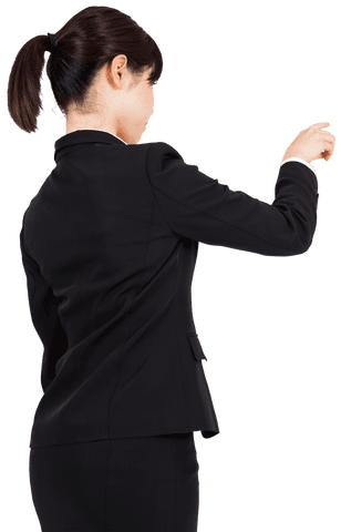 Back View Asian Businesswoman Pointing Finger on Transparent Background