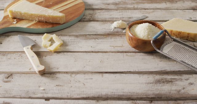 Aged Pecorino Romano on Rustic Wooden Table with Grater and Knife - Download Free Stock Images Pikwizard.com