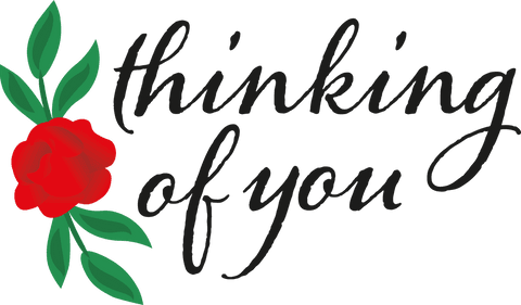 Thinking of You Text with Red Rose on Transparent Background