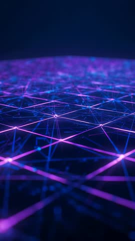 Looping Neon Network Grid Pulsing Glowing Nodes Rotating Cyber Lines Vertical Video