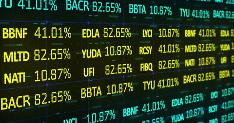 A dynamic display of stock market tickers, showcasing fluctuating numbers in both yellow and blue against a digital board. This visual can be utilized for illustrating concepts related to trading, stock market fluctuations, digital finance, or global economy discussions. Ideal for use by financial news outlets, educational platforms discussing finance, and any media exploring investment trends or economic strategies.