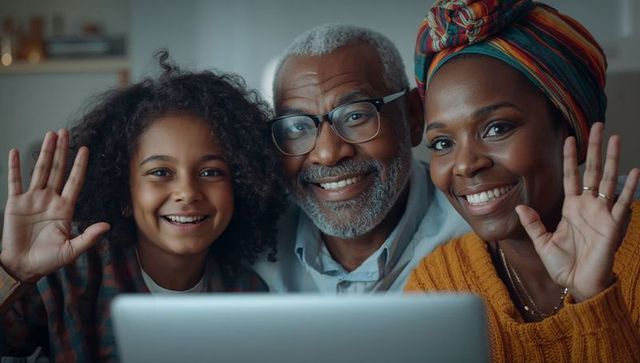 Multigenerational afro-caribbean family using laptop together