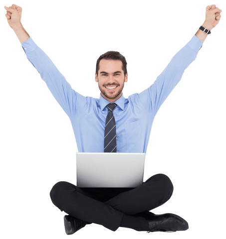 businessman celebrating success on laptop transparent background - Download Free Stock Videos Pikwizard.com