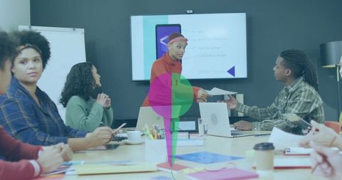 Diverse Team in Modern Office Collaborating Discussing Project