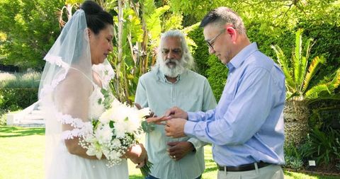 Outdoor wedding ceremony unity vows with ring exchange
