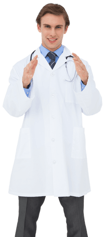 Male doctor posing with gestures on transparent background
