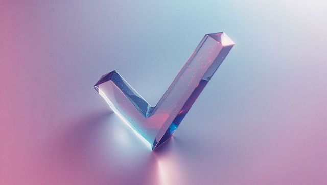 3D Crystal Check Mark Refracting Pink and Blue Light