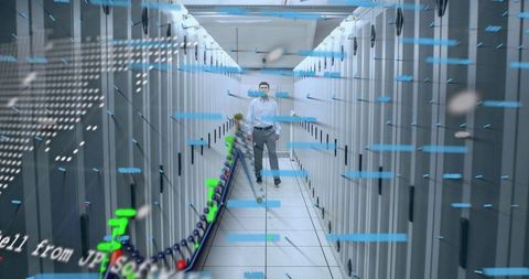 Engineer Monitoring Servers with Financial Data Interface Overlay - Download Free Stock Images Pikwizard.com