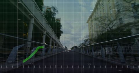 Futuristic Financial Graphs Overlay on Urban Cityscape