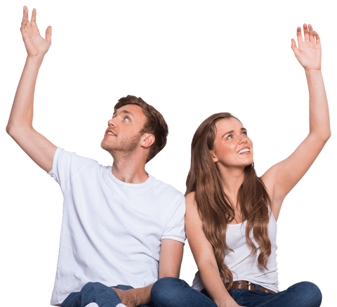 Happy Young Couple Raising Hands on Transparent Background - Download Free Stock Videos Pikwizard.com
