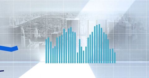 Digital Interface with Blue Bar Graphs Over Cityscape - Download Free Stock Images Pikwizard.com