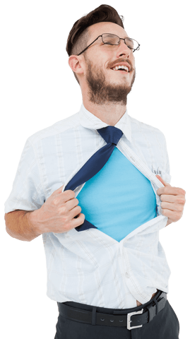Confident Man Ripping Open Shirt Revealing Blue T-shirt on Transparent Background - Download Free Stock Videos Pikwizard.com