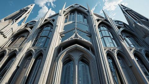 Gothic facade with spires and carved buttresses