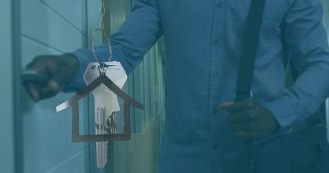 Businessman with house key conceptual digital graphic