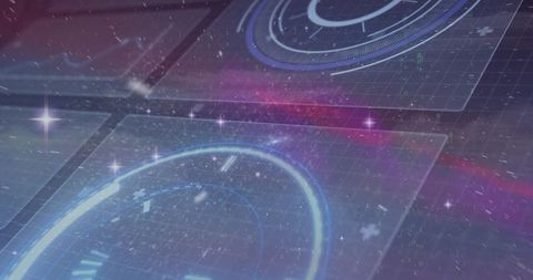 Spinning Holographic HUD Gauge with Neon Space Grid and Concentric Interface