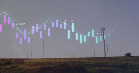 Wind Turbine with Data Visualization on Grassy Field