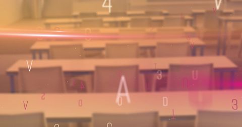 empty classroom with floating numbers and letters overlay - Download Free Stock Images Pikwizard.com