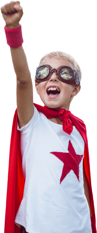 Child Pretending To Be Superhero With Raised Arm Transparent