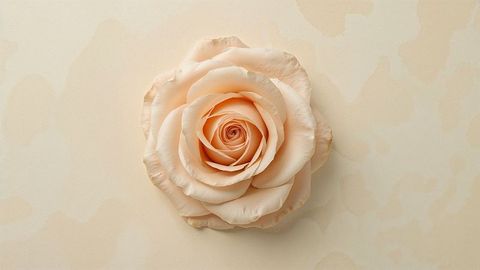 Delicate peach rose blossom against soft beige background