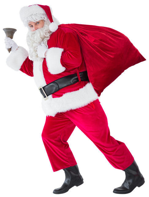 Transparent Image of Santa Claus Running with Gift Sack and Bell - Download Free Stock Videos Pikwizard.com