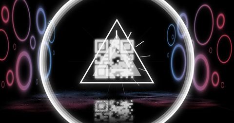 Illuminated qr code with futuristic neon circle design
