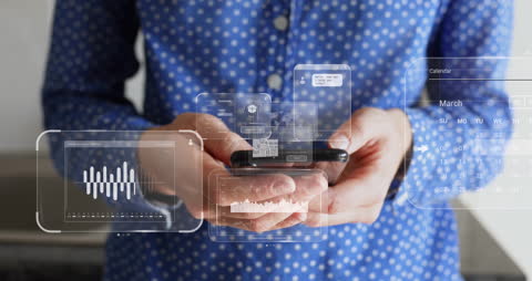 Man Interacting with Futuristic Mobile Interface