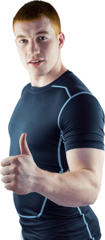 Transparent cutout muscular athlete thumb up pose