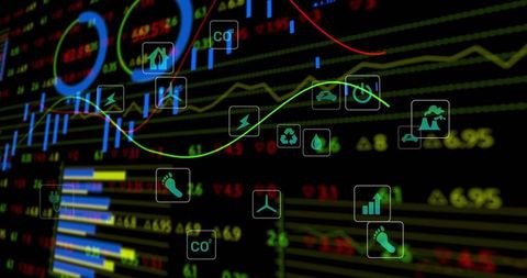 Sustainable financial dashboard with analytics and eco icons