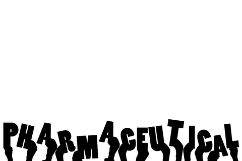 Transparent medicine text held by hands in vector illustration