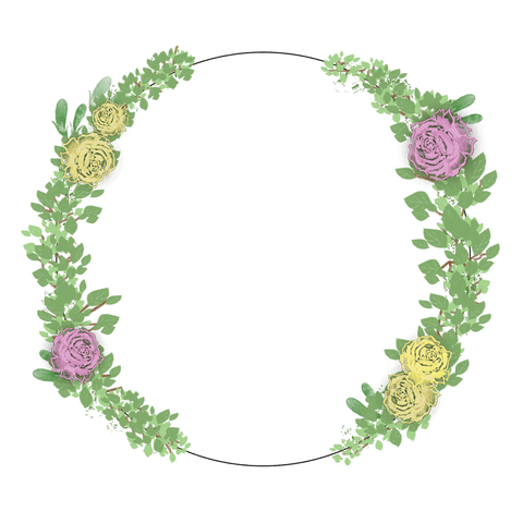 Elegant botanical wreath with pastel blooms on transparent background