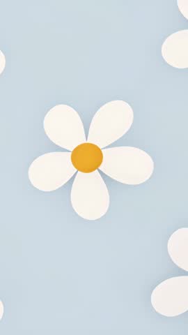 Animating Stylized Daisies Sliding on Soft Blue Backdrop with Layered Bokeh