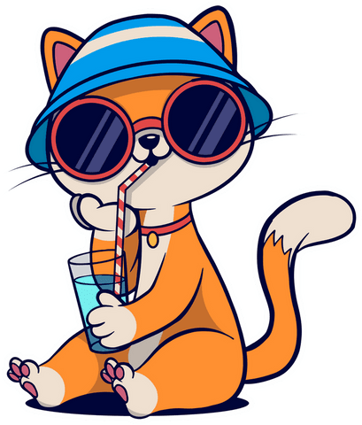 fashionable cartoon cat sipping drink with hat and shades - Download Free Stock Videos Pikwizard.com