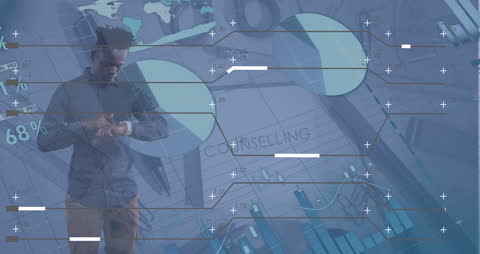 Businessman Analyzing Global Business Stats With Financial Charts