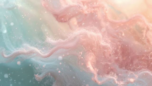 Pastel filament cloud drifting with microdroplets and bokeh soft gradient abstract