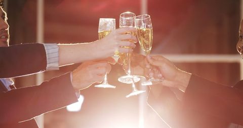 Group Toasting with Champagne in Festive Setting
