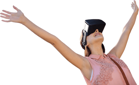 Woman Experiencing Virtual Reality with Transparent Background