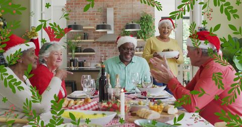 Seniors Celebrating Christmas Dinner Party Together