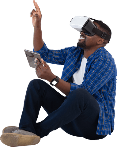 Man using Virtual Reality Headset and Digital Tablet on Transparency - Download Free Stock Videos Pikwizard.com