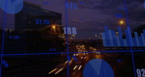 Cityscape Blended with Financial Data Visualization Animation