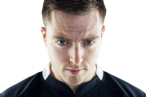 Focused Rugby Player Portrait on Transparent Background